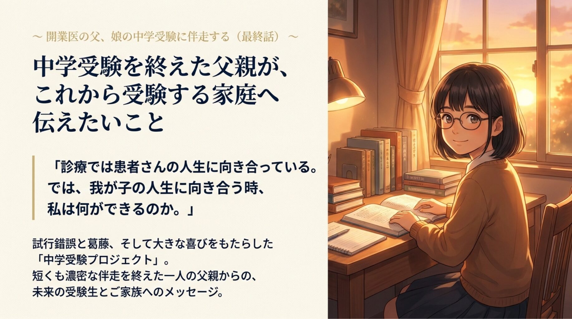 【開業医の父、娘の中学受験に伴走する】中学受験を終えた父親が、これから受験する家庭へ伝えたいこと【part１０】