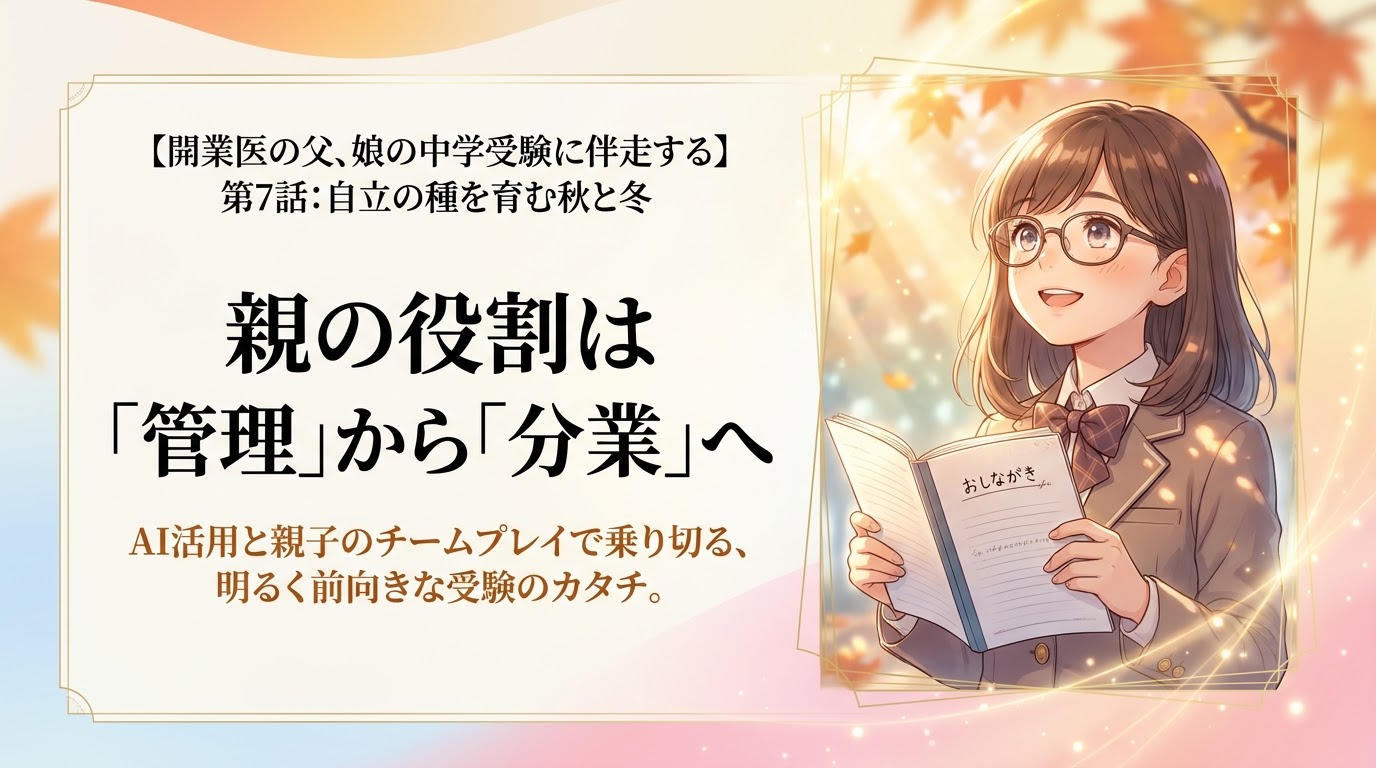 【開業医の父、娘の中学受験に伴走する】受験伴走で気づいた、子どもの自立。親の役割は「管理」から「分業」へ【part７】
